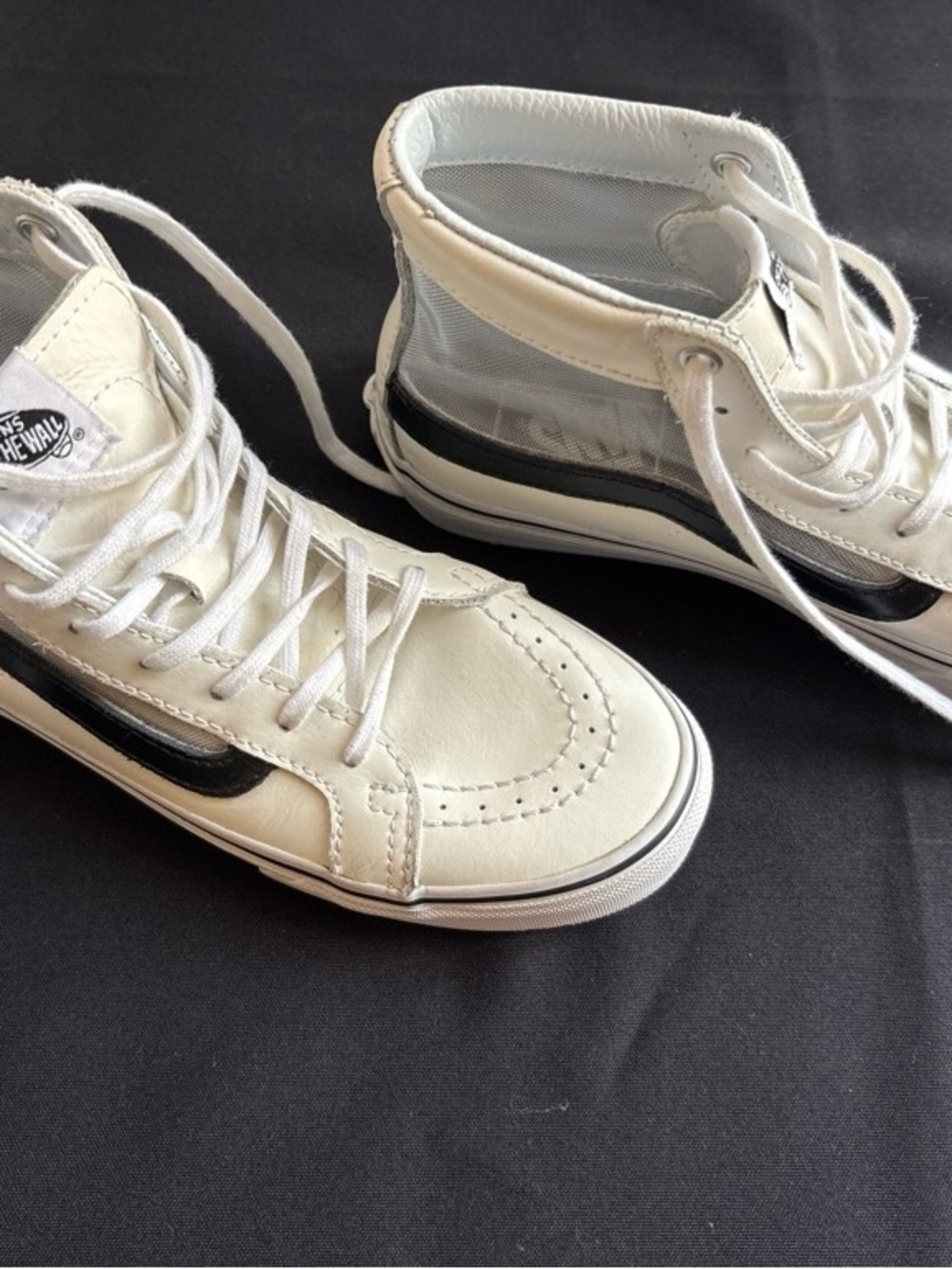 NWOT Vans Sk8 Hi High Top Sneakers Off White Leather Mesh Womens 7 Mens 5.5